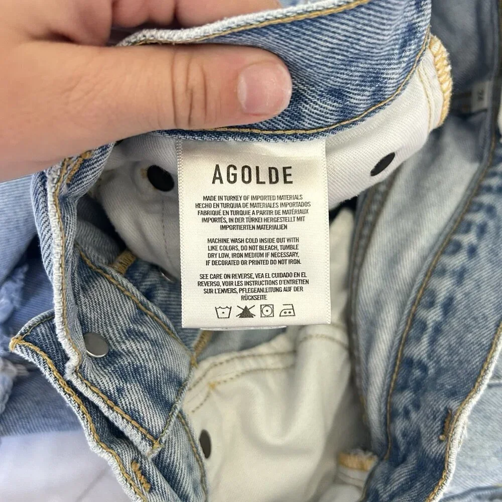 Agolde Long Parker Distressed Denim‎ Shorts Light Wash Button-Fly Womens 24